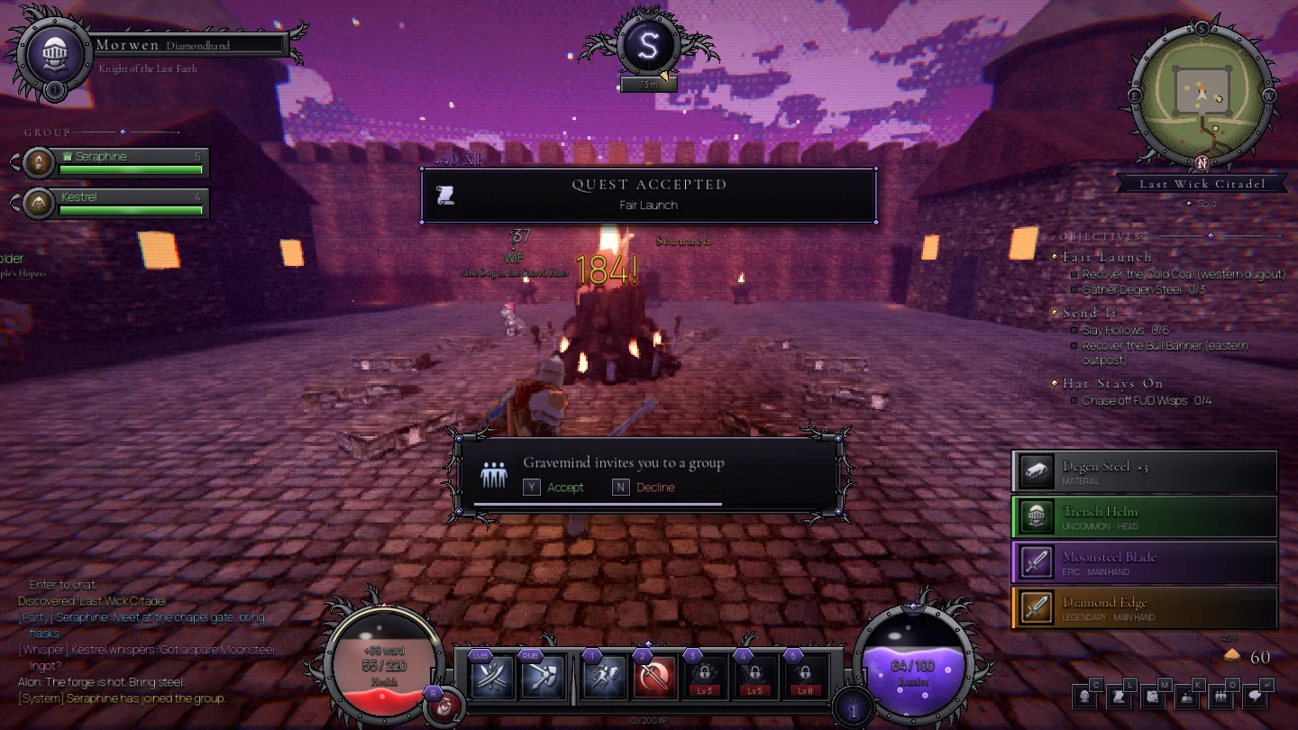 The game's interface in the Last Wick Citadel